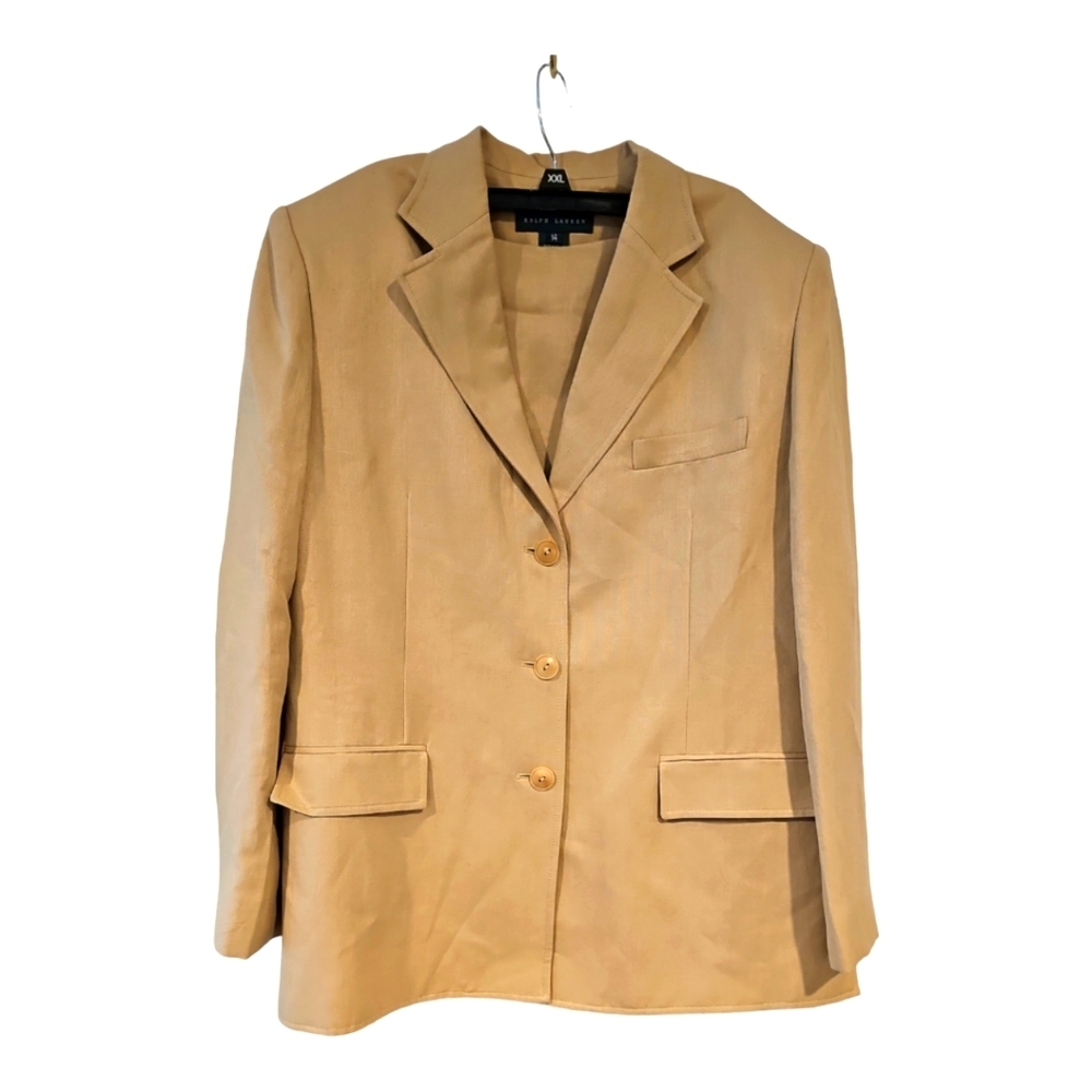Ralph Lauren Tan Blazer & Skirt Linen suit Career sz 14
